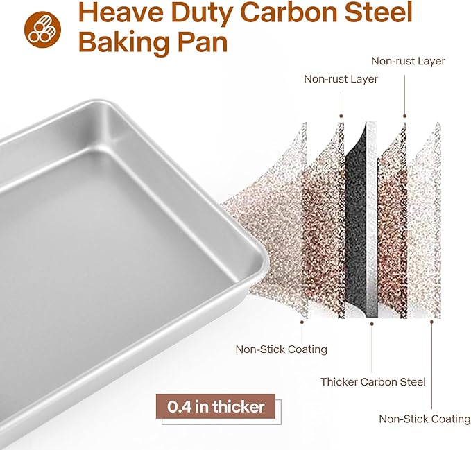 Deep Baking Pans Set of 3, Rectangle Cake Pan Nonstick, Heavy Duty Thick Bakeware Lasagna Pan for