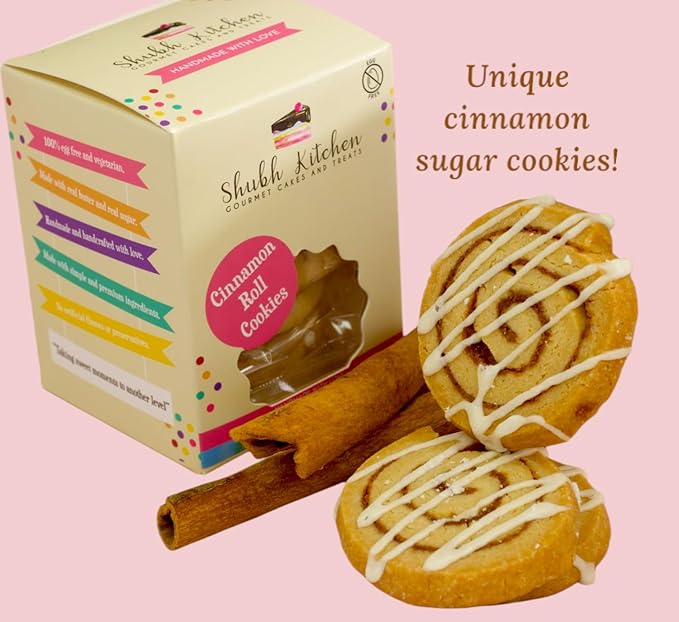 Cinnamon Roll Sugar Cookies- Gourmet Indian Cookies, 100% Egg-Free & Vegetarian, Handmade with Real
