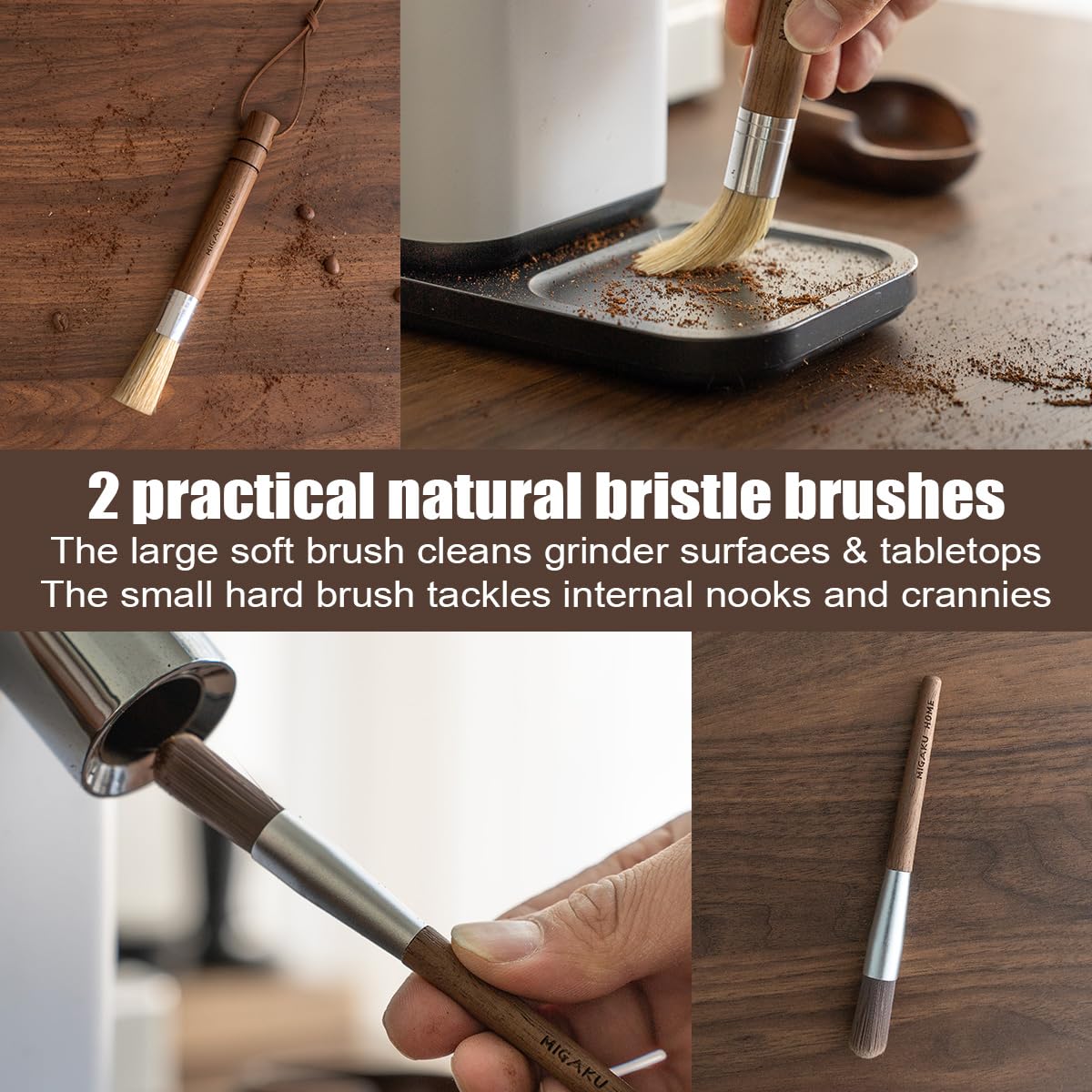 MIGAKU HOME Coffee Grinder Cleaning Kit - 5Pcs Large Soft Brush, Small Hard Brush, Group Head