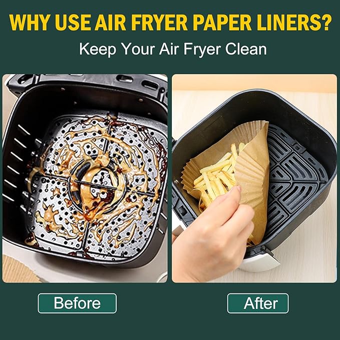 Air Fryer Disposable Paper Liners Square, Non-Stick Parchment, AirFryer Accessories for Baking