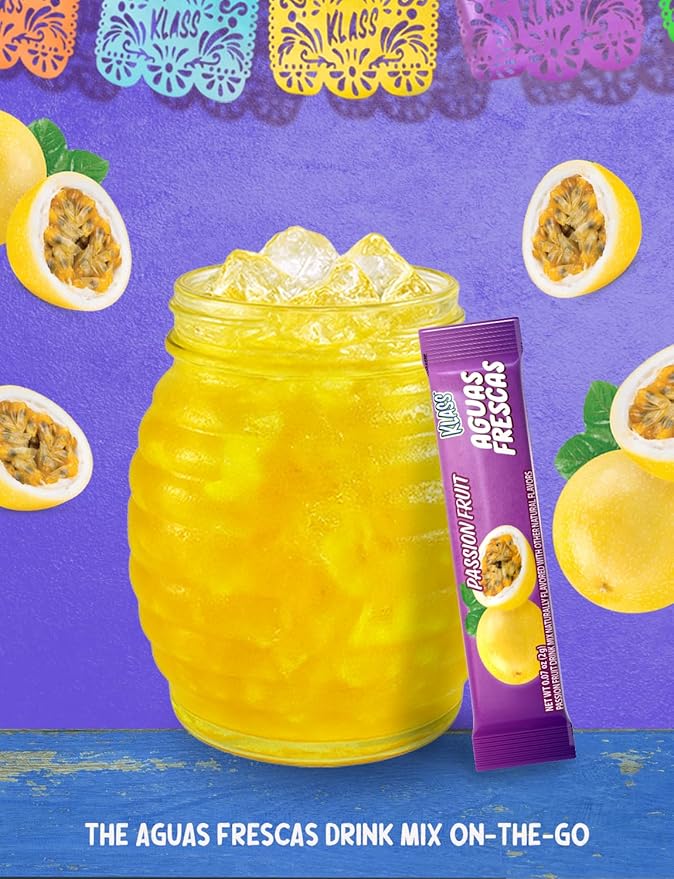 Klass Aguas Frescas | Drink Mix Packets | Passionfruit Flavored | Sugar Free On-The-Go Packets, Low