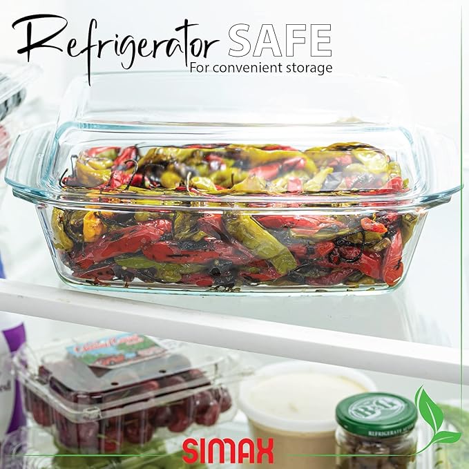 Simax Large Glass Casserole Dish, Oven Safe Cookware With Lid, Oblong Covered Glass Dish For