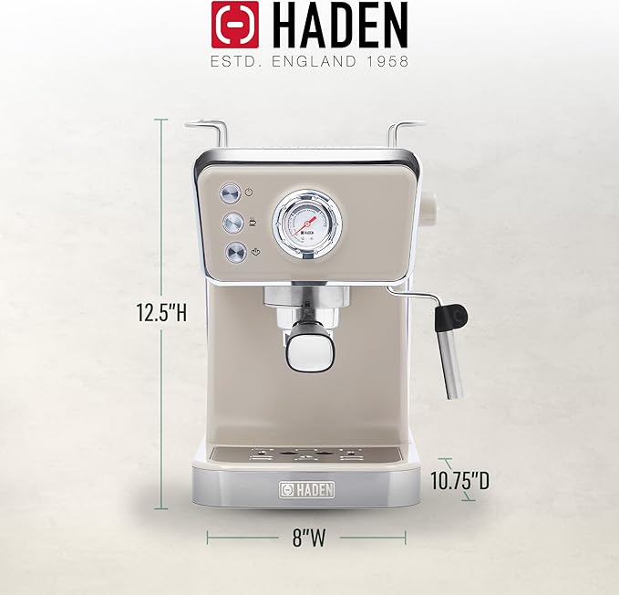 HADEN Barista Brew Espresso Coffee Machine, Stainless Steel Espresso Maker with Milk Frother and