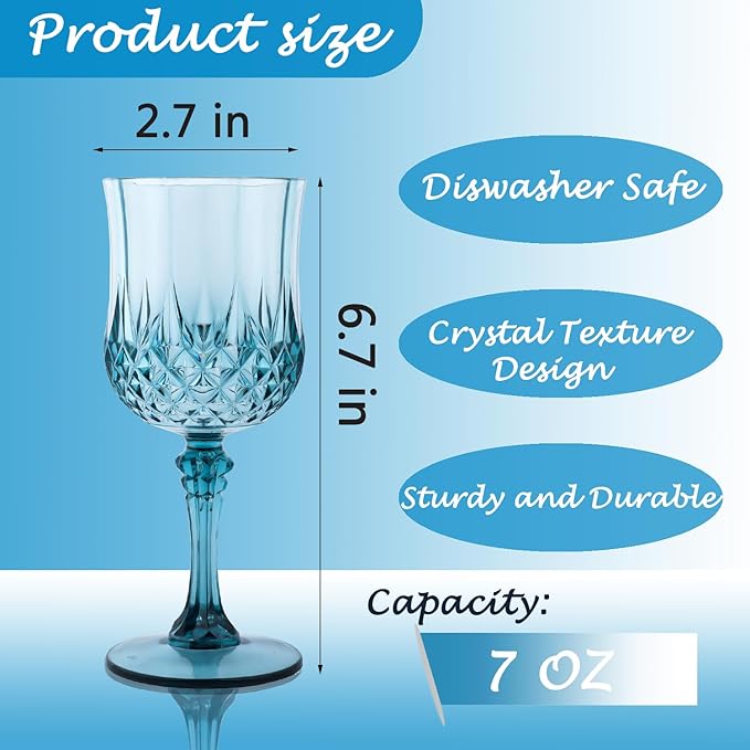Plastic Wine Glasses，Plastic Goblets Vintage Style Cordial Drinking Glasses for Wedding Reception