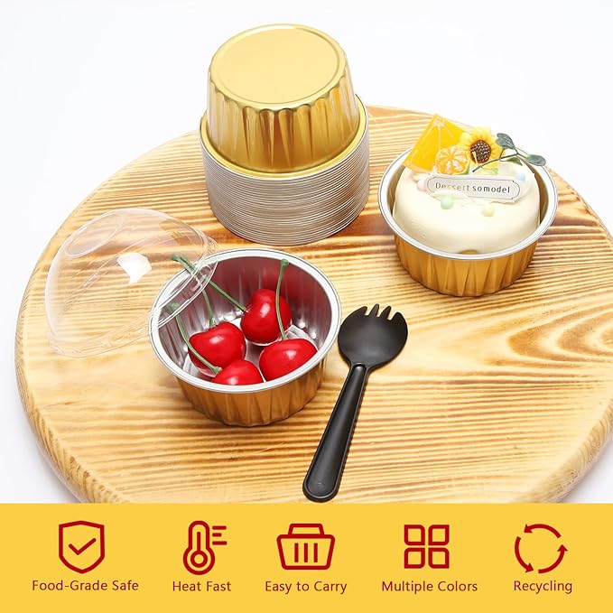 Aluminum Cupcake Liners with Dome Lids 50 Pack,Free-Air 5oz Foil Baking Cups Muffin Tins,Disposable