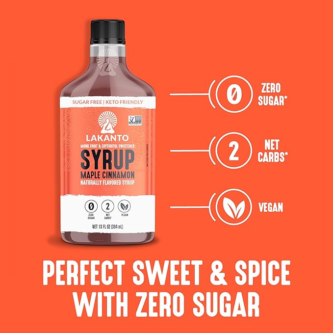 Lakanto Sugar Free Cinnamon Maple Syrup - Monk Fruit Sweetener, Keto Diet Friendly, Vegan, 2g Net