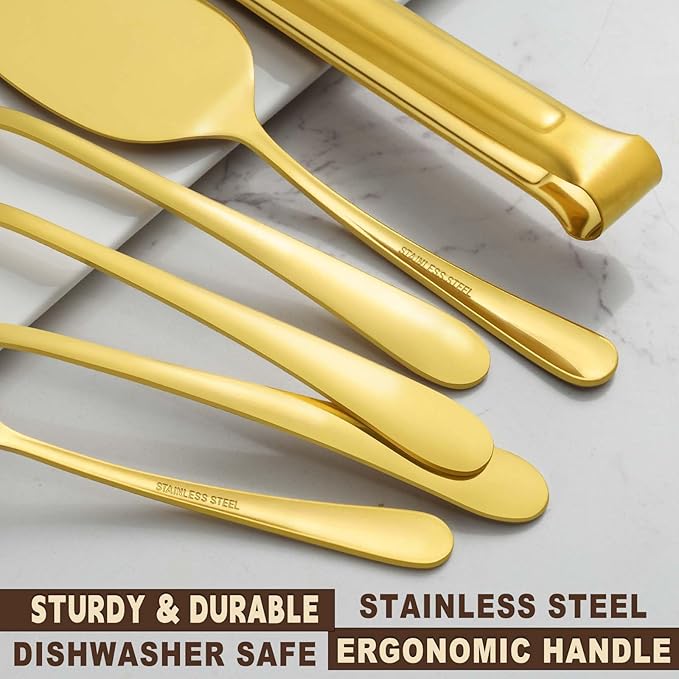 BEWOS Gold Serving Utensils, 20-Piece Serving Utensils set, Gold Serving Spoons, Slotted Spoons