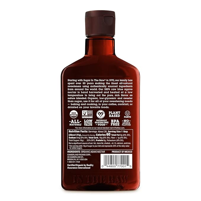 Agave In The Raw Organic Agave Nectar Sweetener, Blue Agave Syrup, No Erythritol, Sugar Substitute
