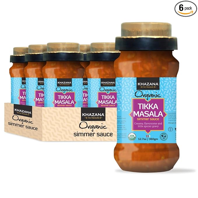 Khazana ORGANIC Tikka Masala Indian Simmer Sauce - 6 x 12.7oz Jars | Non-GMO, Vegan, Gluten Free