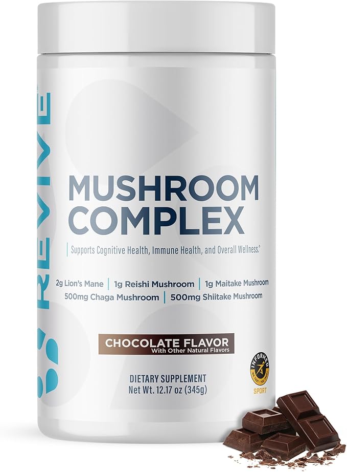 Revive MD Mushroom Powder, Chocolate - Mushroom Supplement Supports Focus, Cognitive, Immune &