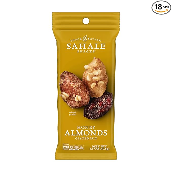 Sahale Snacks Honey Almonds Glazed Mix, 1.5 oz Grab & Go Bags (18 Packs) - Dry-Roasted Deluxe Mixed