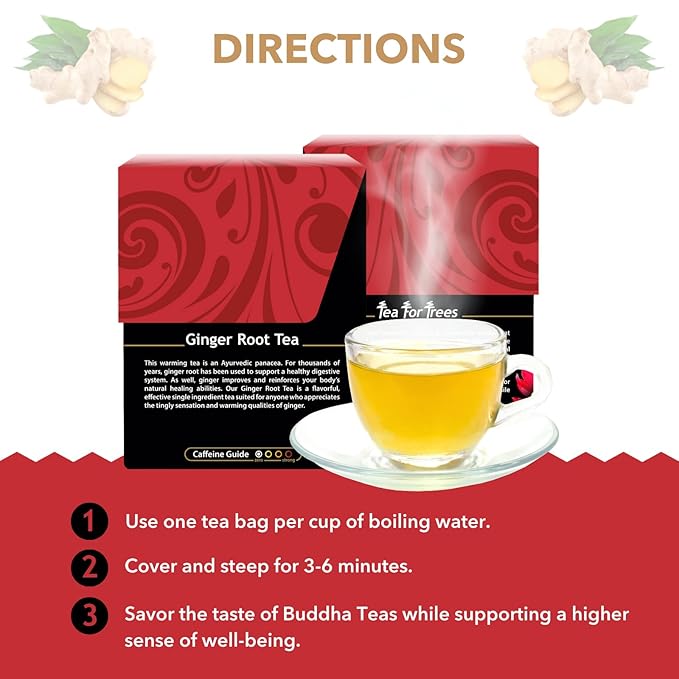 Buddha Teas - Organic Ginger Root Tea - Herbal Tea - For Health & Wellbeing - With Antioxidants &