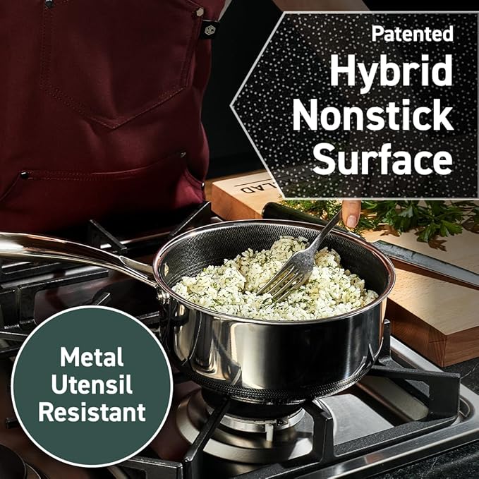 HexClad Hybrid Nonstick 3-Quart Saucepan with Tempered Glass Lid, Stay-Cool Handle