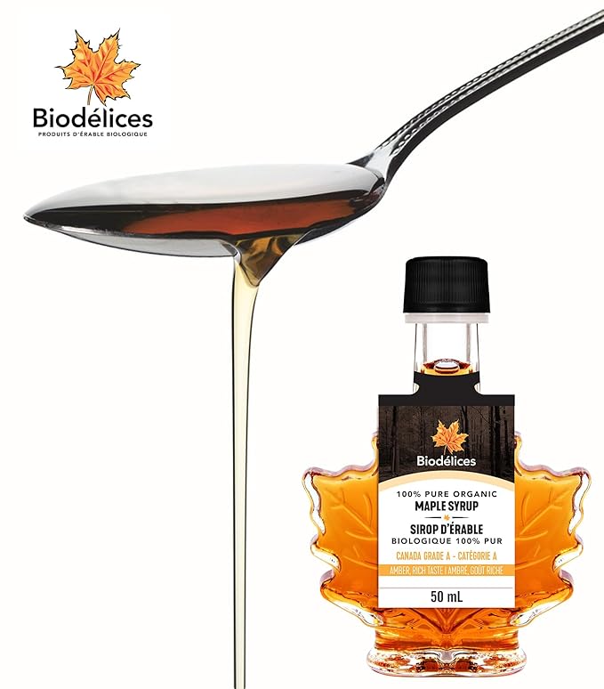 Biodélices 100% Pure Organic Maple Syrup - Premium Grade A - Quebec's Finest in Elegant Maple Leaf