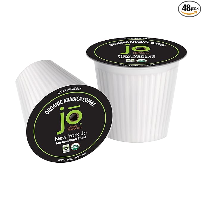 NEW YORK JO: 48 Cups Medium Dark Roast Organic Coffee for Keurig K-Cup Compatible Brewers, Fresh