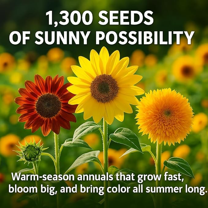 NatureZ Edge 1300+ Sunflower Seeds Garden Variety Pack, Bulk Sunflower Seeds for Planting Flowers