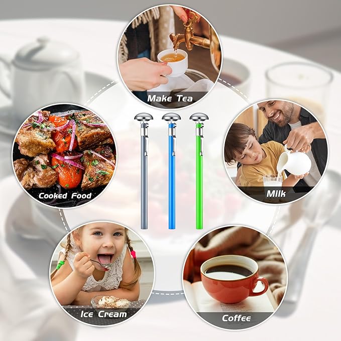 Xuhal 3 Pcs Stainless Steel Kitchen Thermometer with 5 Inch Long Stem 1 Inch Dial Thermometer Milk