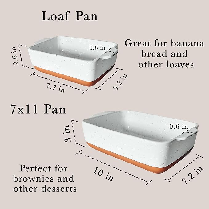 Mora 7x11in & Loaf Baking Dishes - Porcelain Casserole & Bakeware, Oven-to-Table, Freezer Safe