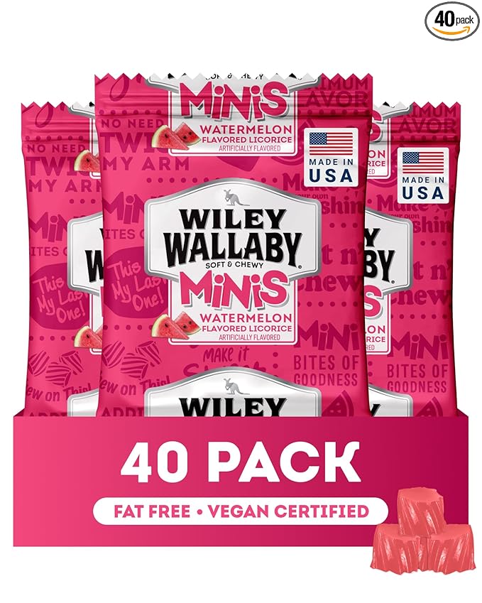 Wiley Wallaby Mini Licorice Bites 0.5 Ounce Classic Gourmet Soft & Chewy Australian Watermelon