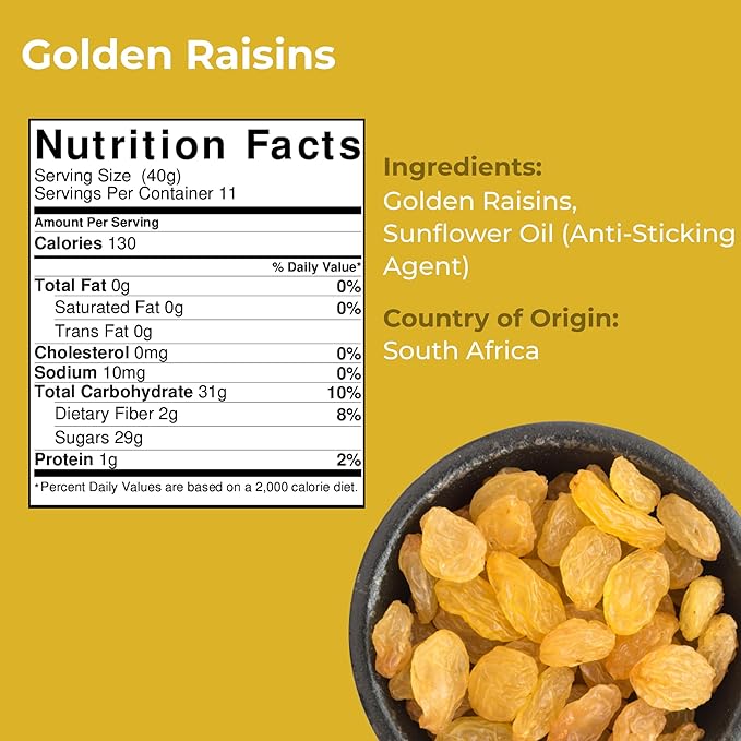 Amrita Golden Raisins 1 lb | No Added Sugar, Naturally Sweet, Gluten Free Dried Sultanas, Kishmish