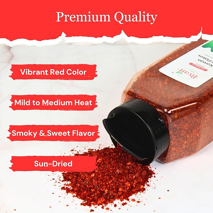 Byait Gochugaru Korean Chili Flakes 16 Oz (1 LB), Medium Hot, 100% Pure Red Chili Pepper Flakes for