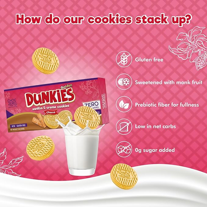 ChocZero Churro Dunkies ??Sugar Free Cinnamon Vanilla Sandwich Cookies, Keto Friendly, Low Net