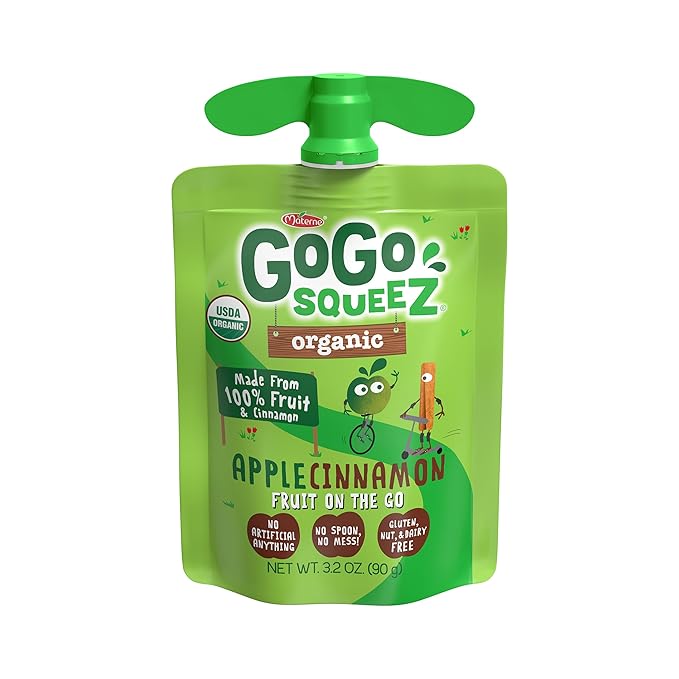 GoGo squeeZ Organic Applesauce and Fruit Puree, Apple Cinnamon, 3.2 oz (Pack of 48), Unsweetened