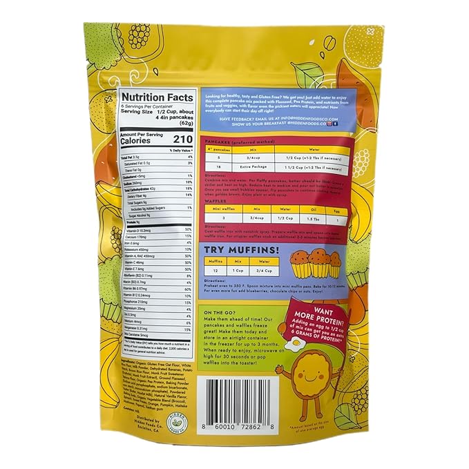 Hidden Foods Homestyle Gluten Free Protein Pancake Mix Oats, Fruit & Veggie Blend No Sugar Added