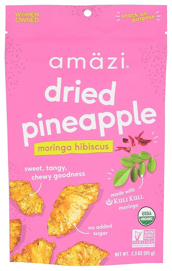 Am채zi Foods, Dried Pineapple - Moringa Hibiscus 2.3Ounce All Natural Snacks No Sugar Added Dried