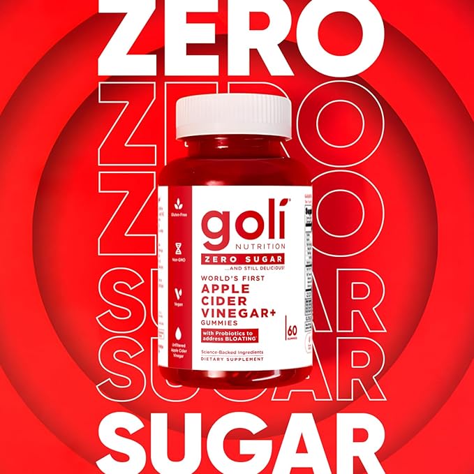 Goli Zero Sugar Apple Cider Vinegar Gummies - Vitamin B12, Probiotics to Address Bloating. No