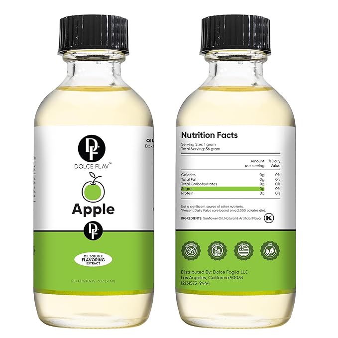 Dolce Flav Apple Extract (Oil-Soluble) ??Kosher, Sugar-Free, Concentrated Crisp Apple Flavoring for