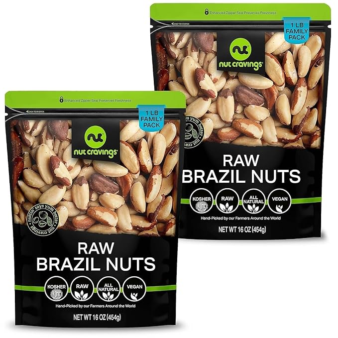 NUT CRAVINGS - Raw Brazil Nuts, Unsalted, No Shell, Whole, (16oz - 2 Pack) Bulk Nuts Packed Fresh