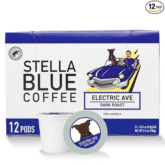 Stella Blue K-Cup Coffee Pods, Electric Avenue Blend, Dark Roast with Toffee, Dark Chocolate &