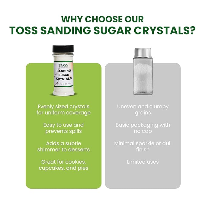 Sanding Sugar Crystals for Professional Baking & Decorating 10 oz - TOSS Coarse White Sparkling