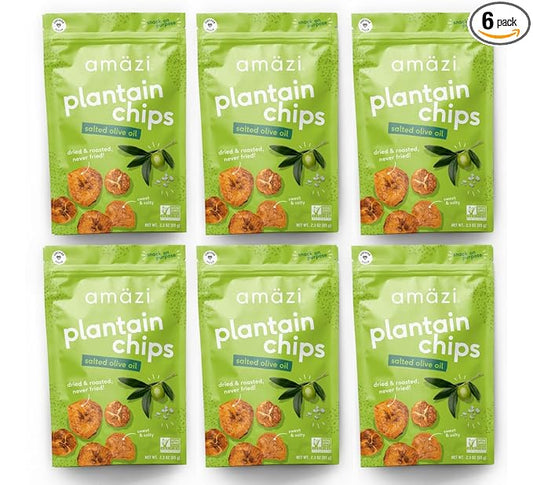 Am채zi Foods | Dried & Roasted Salted Olive Oil Plantain Chips (6 Pack) | All Natural Mini Travel
