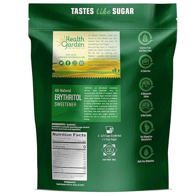 Health Garden Erythritol Sweetener - Non GMO - Gluten Free - Sugar Substitute - Keto Friendly