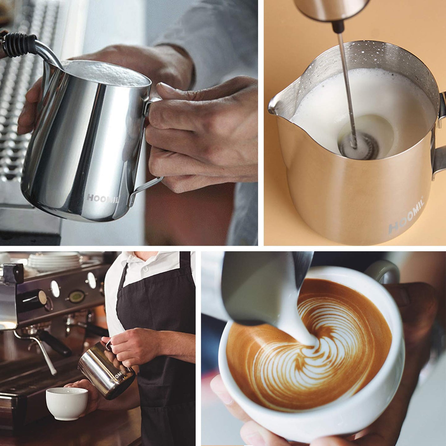HOOMIL Milk Frothing Pitcher, 12oz/20oz/32oz 304 Stainless Steel