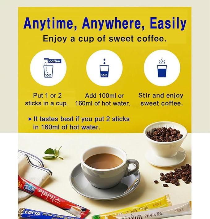 Korean 3 in 1 Instant Coffee Mix Variety Sample Packets.Camping or Traveling Essentials. (1