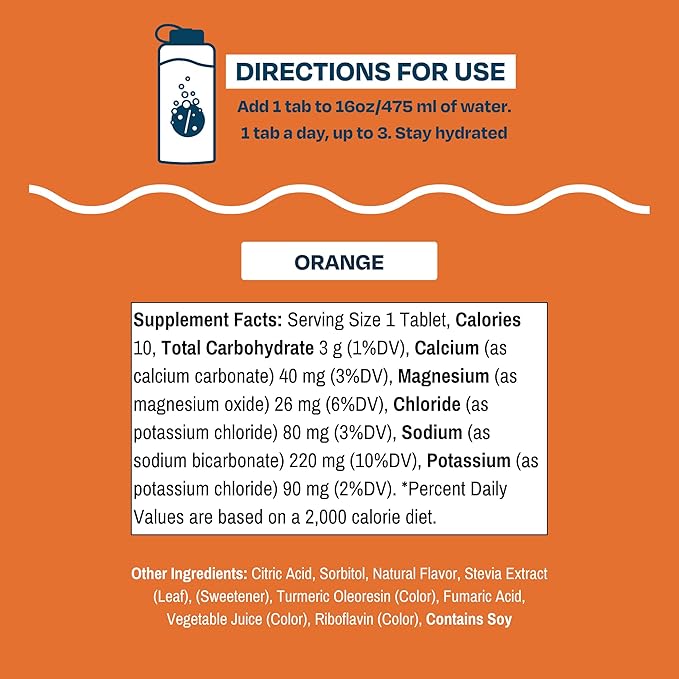Drinklits Orange Electrolyte Sports Drink Fizzy Hydration Tablets (8) Tube Bundle | Natural Flavors