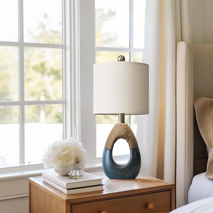 OYEARS 19" Boho Bedside Lamps Set of 2, Suitable for Small Spaces, Blue Table Lamps for Living Room