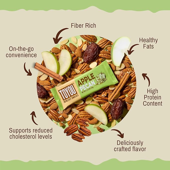 ToYou Chewy Fruit and Nut Bars - Healthy Protein Snacks | Apple Pecan - 1.41 Ounce (Pack of 12) |