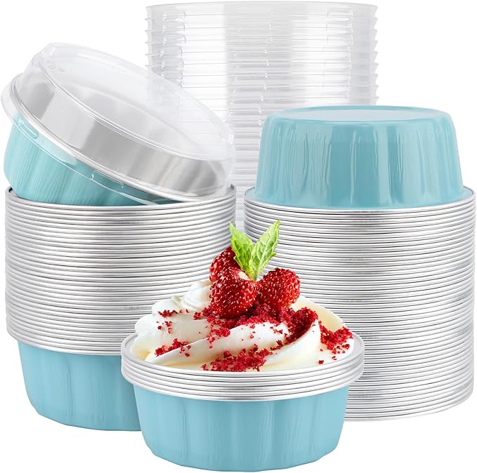 EUSOAR Take Out Containers with Lids, 100pcs 9oz Blue Cup Cake, Disposable Cake Containers Ramekins