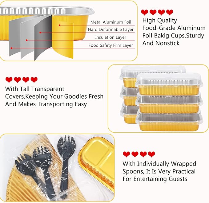 LNYZQUS Disposable Foil Mini Pans with Lids 50 Pack, 6.8oz 6.5"x2.5"x1.2" Aluminum Small Loaf