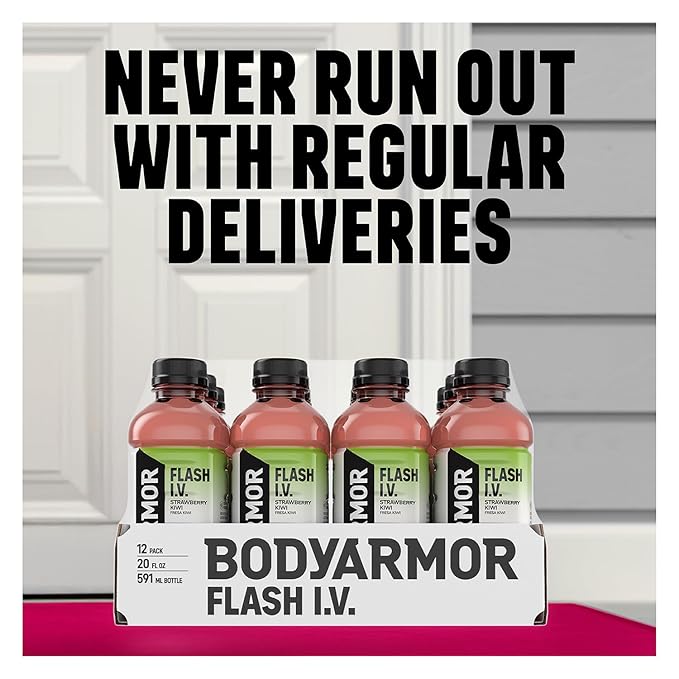 BODYARMOR Flash I.V. Electrolyte Beverage, Strawberry Kiwi, Hydration Drink with Coconut Water For