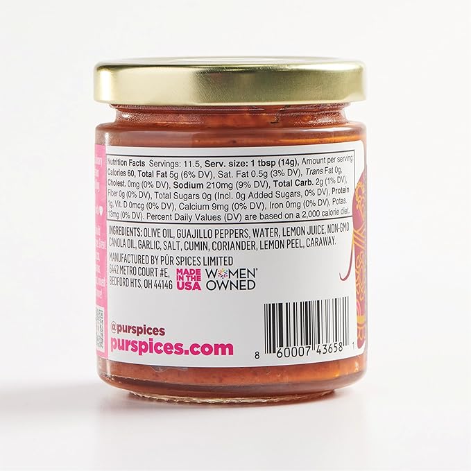 PUR Spices Medium Harissa Paste I Hot Sauce for Cooking and Dipping I Spicy Chili Pepper and Garlic
