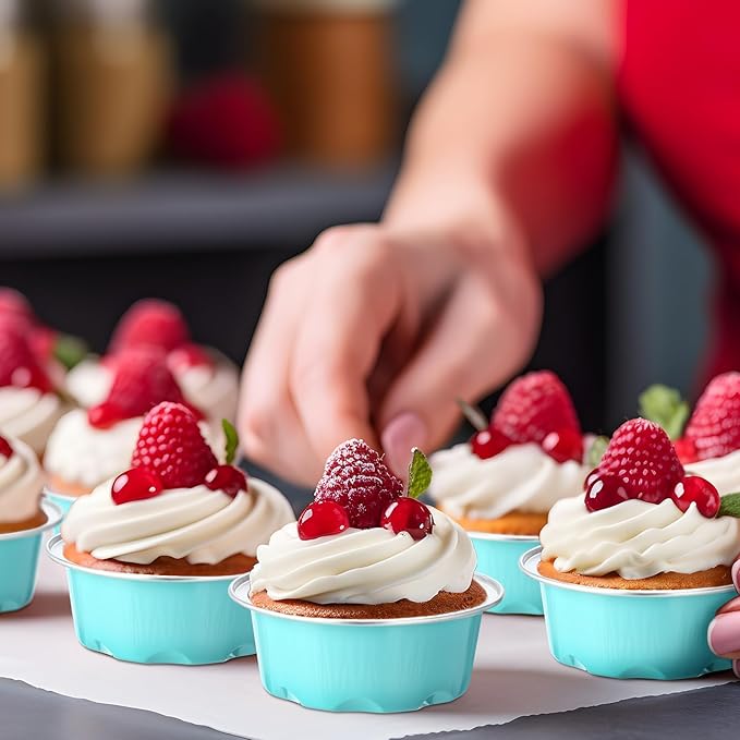 Eaasty 150 Pcs Baking Cups with Lids, 1.6 oz Muffin Cupcake Liners Aluminum Foil Mini Cake Pans