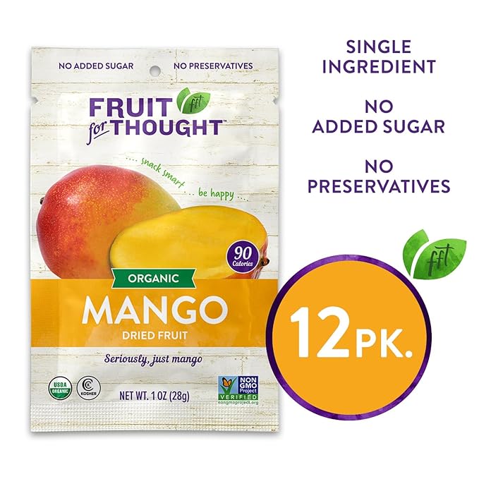 Fruit for Thought Organic Dried Mango | Dried Fruit Snack Packs Ideal for the Family | No Sugar