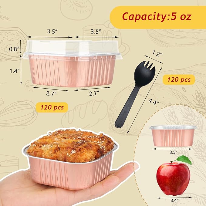 120pack 5oz Mini Cake Pans with Lids,LNYZQUS Foil Cupcake Cups Small Brownie Baking Tins,Square