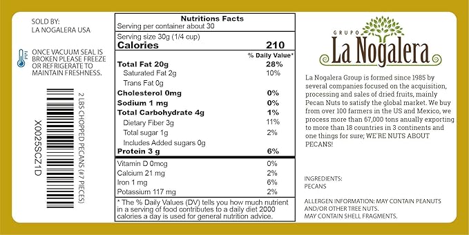 La Nogalera - 2 lbs Chopped shelled pecans. Raw pecan nuts that compare to organic, NO SHELL