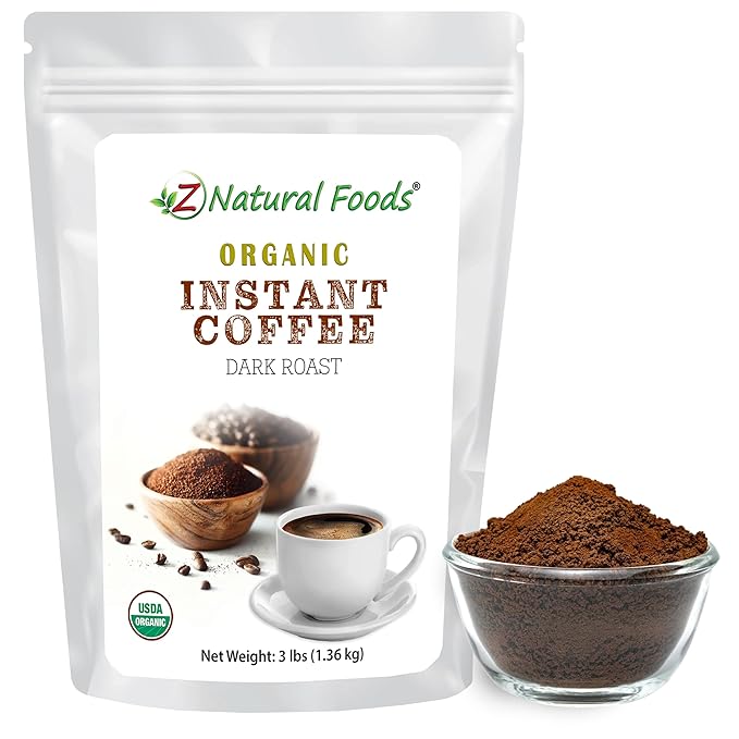 Z Natural Foods Organic Instant Coffee Powder - Rich Dark Roast Flavor, Arabica Instant Espresso